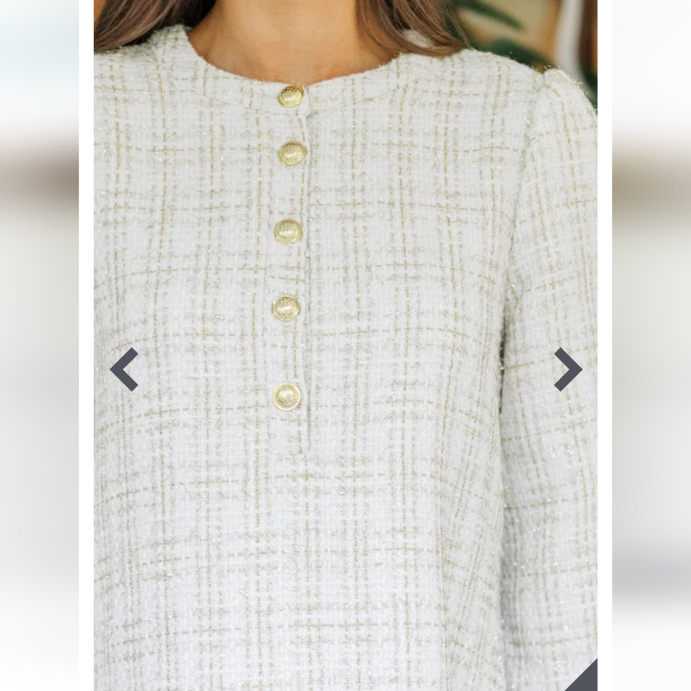 Feeling Like a Queen White Tweed Dress, Size XL - Picture 3 of 9